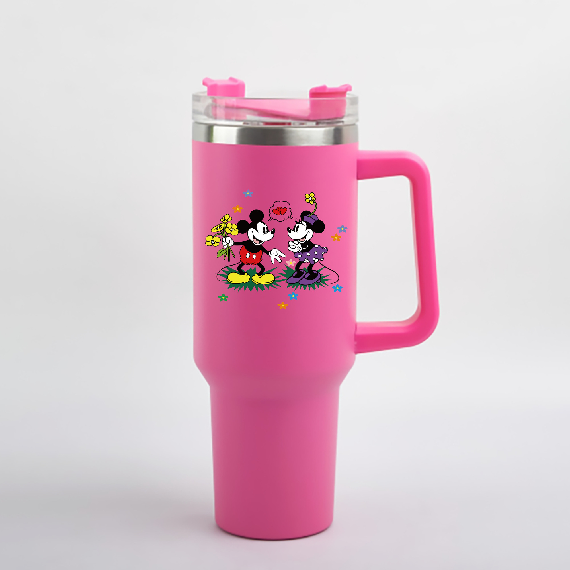 （画像用） ミッキーマウス Mickey Mouse 1200mL車用タンブラー - クリスタルステッカー（プラスチックストロー付き）